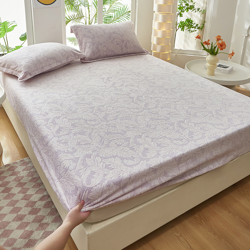2024 nuevo estilo de terciopelo de leche de terciopelo tallado de color sólido, funda de colchón de funda de colchón