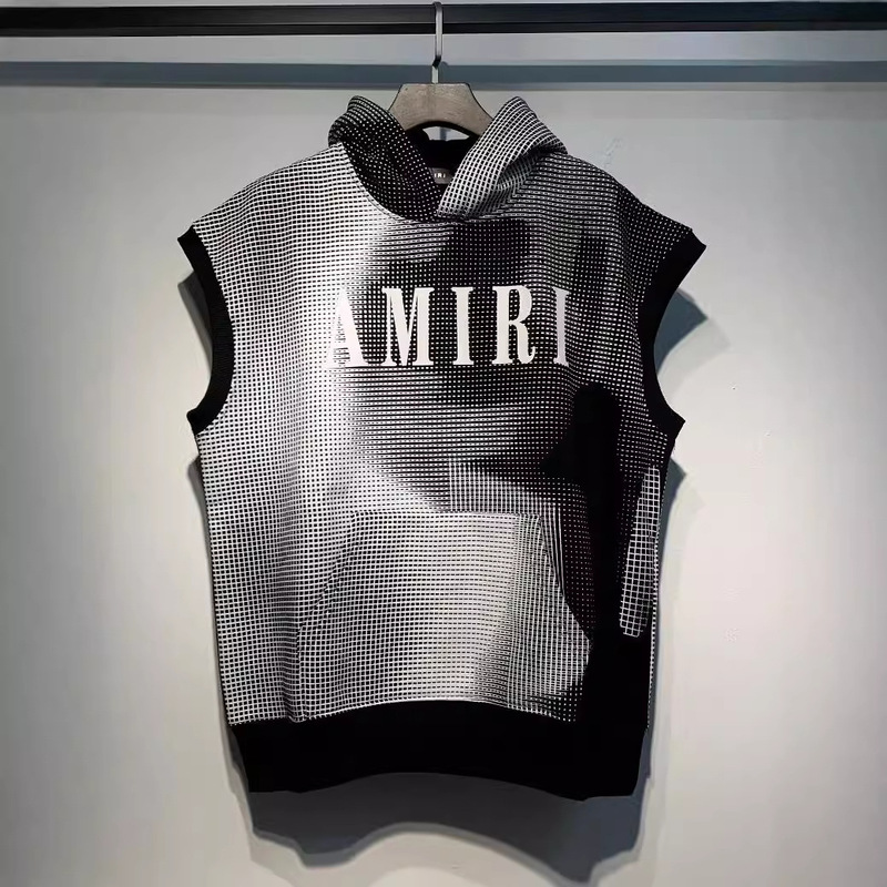 2024 autumn and winter new AMI letter logo printing fleece-lined hooded sleeveless sweater for men and women with a wholesale 2024 autumn and winter new AMI letter logo printing fleece-lined hooded sleeveless sweater for men and women with a wholesale