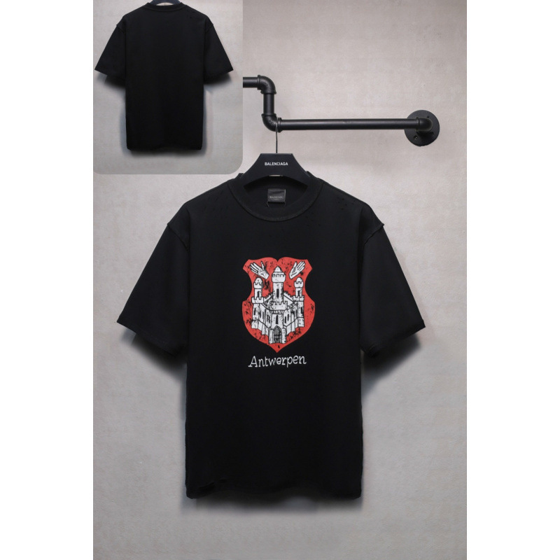 25ssクロスボーダー高品質タワーテーププリントレタードダメージ半袖Tシャツゆったり万能ワンピース卸売|undefined