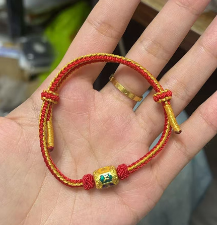 Red rope + metal bucket beads