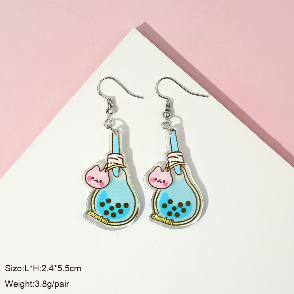 8g Weight Drop Earrings Classification 1 Pair Quantity Daily Occasion Acrylic Material Milky tea bottle, Letter, Rainbow Pattern Women'S Gender Cute Style 1 Pair Cute Milky Tea Bottle Letter Rainbow Arylic Drop Earrings 5
