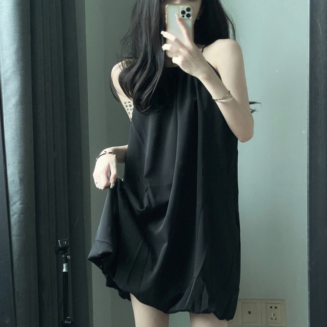 Verano nuevo vestido de dormir de cabina, vestido negro de alta calidad, vestido casero casual simple comercio exterior al por mayor