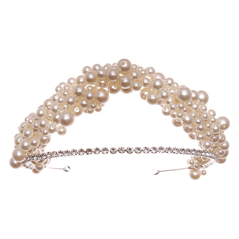 European and American Bridal Hair Band Pearl Handmade Hair Band Headwear Flower Bow Wedding Crown Church Wedding Hair Accessories