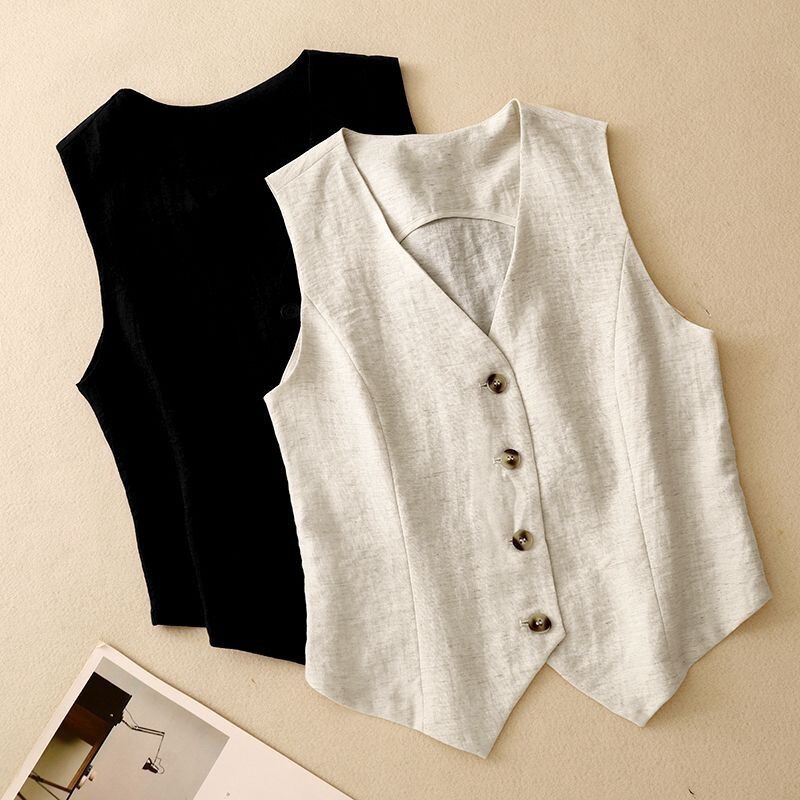 2026 Summer New Style Old Money Style Linen Vest Simple Commuter Short Sleeveless Suit Vest for Young and Middle-Aged Women 2026 Summer New Style Old Money Style Linen Vest Simple Commuter Short Sleeveless Suit Vest for Young and Middle-Aged Women