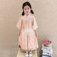 Hanfu женский детский костюм 2025 летнее платье маленькая девочка супер фея костюм ребенок женский чонсам набор из двух частей девушка костюм Тан