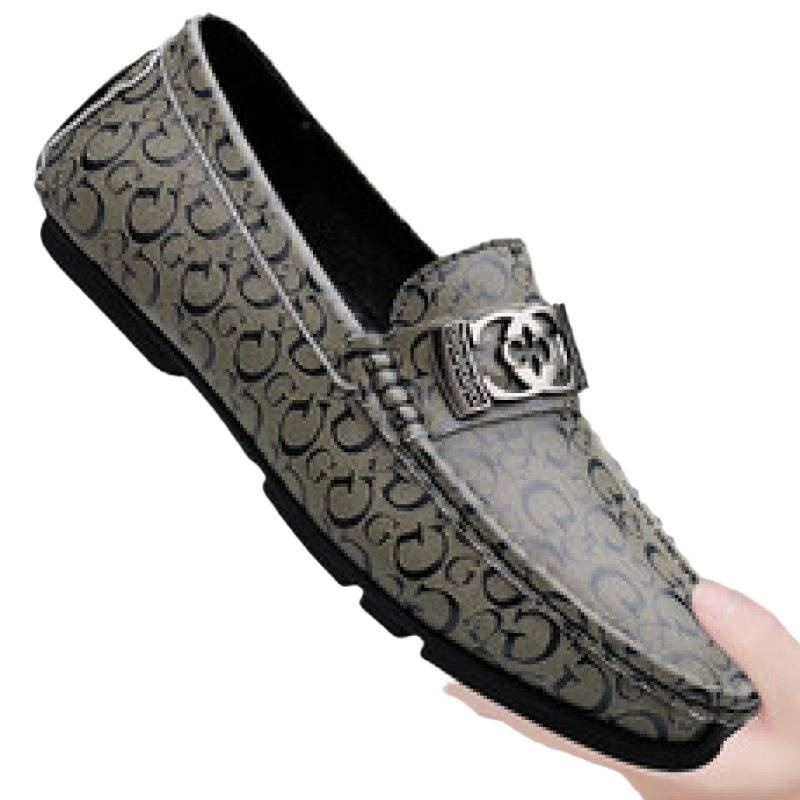 Zapatos de lujo ligero Bean para hombres de cuero genuino 2025 nuevos zapatos de estilo perezoso marca de moda impresión informal británica zapatos Lefour