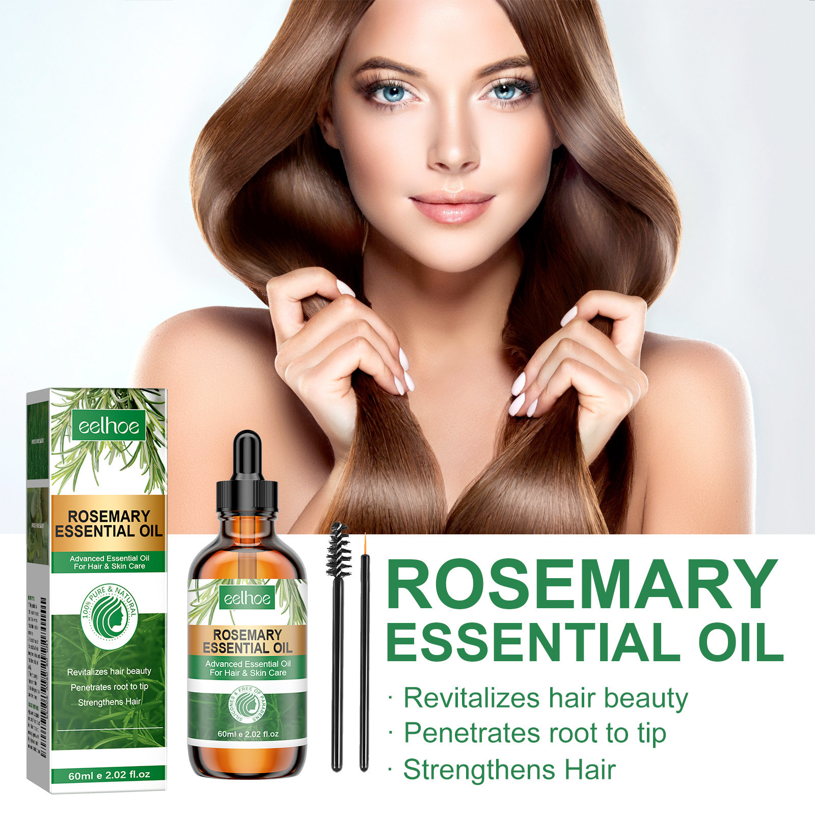 Eelhoe Rosemary Essential Oil Moisturizes and Smoothes Hair, Makes Hair Shiny and Refreshing, Non-Greasy Hair Care Essential Oil