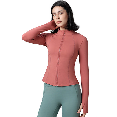 Women's Bare Texture Yoga Sports Jacket for Autumn and Winter, Zipper Running Elastic Tight Slimming Sports Coat, Wholesale