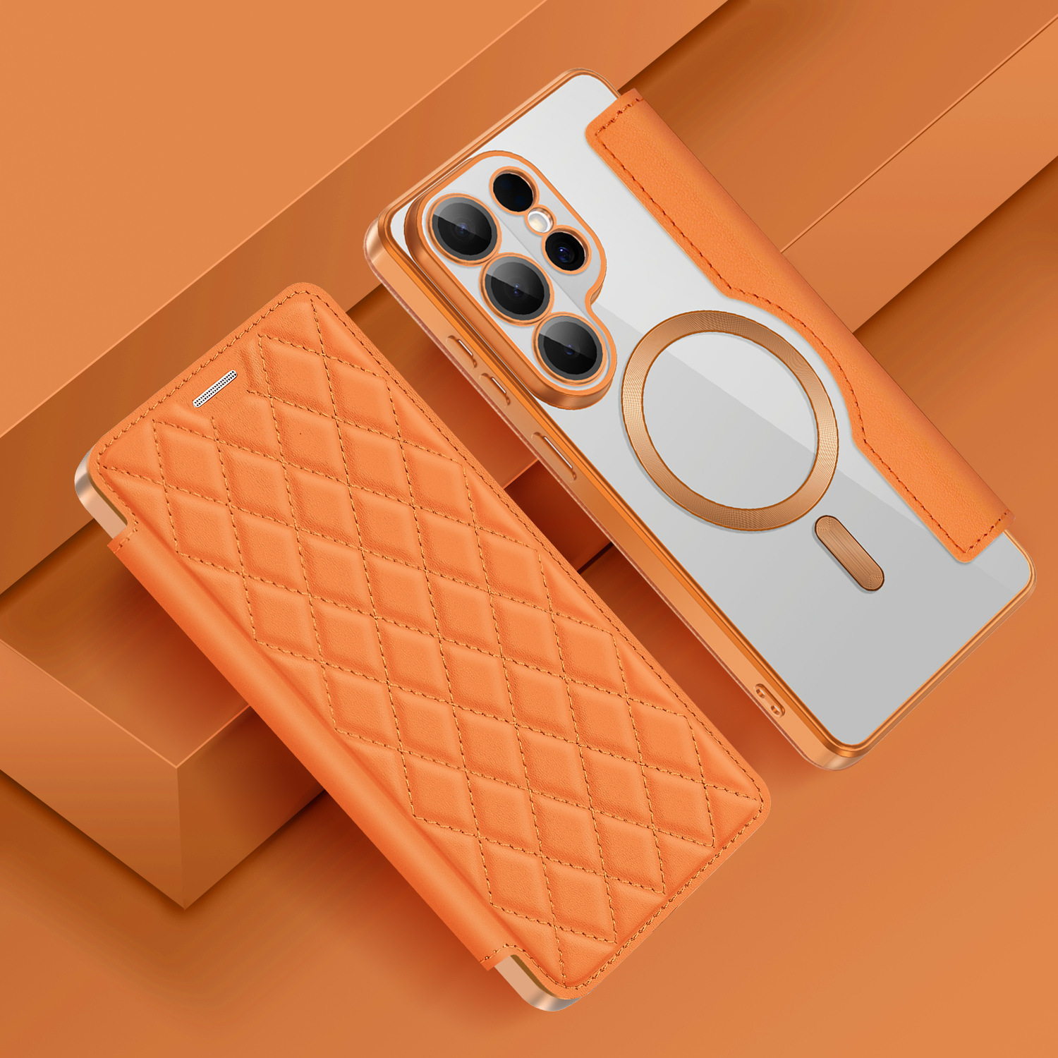 Funda de cuero magnética estilo Yashun con fragancia discreta, adecuada para Samsung S26 Ultra A36, funda protectora abatible de cobertura total para S24