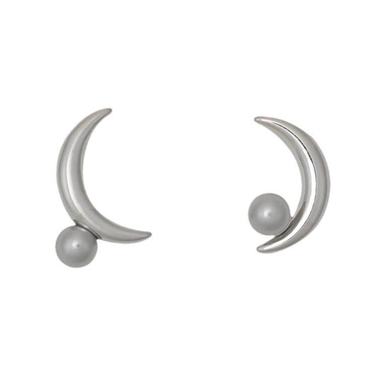 Neue asymmetrische Mondperlenohrringe im Nischendesign mit femininem Temperament, vielseitige süße und coole Ohrringe, High-End_voghion.com