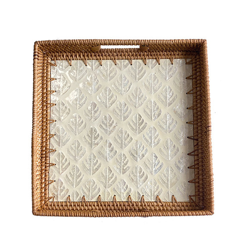 Rattan shell colorful storage square home living room light luxury picnic fruit basket candy restaurant high-end tray