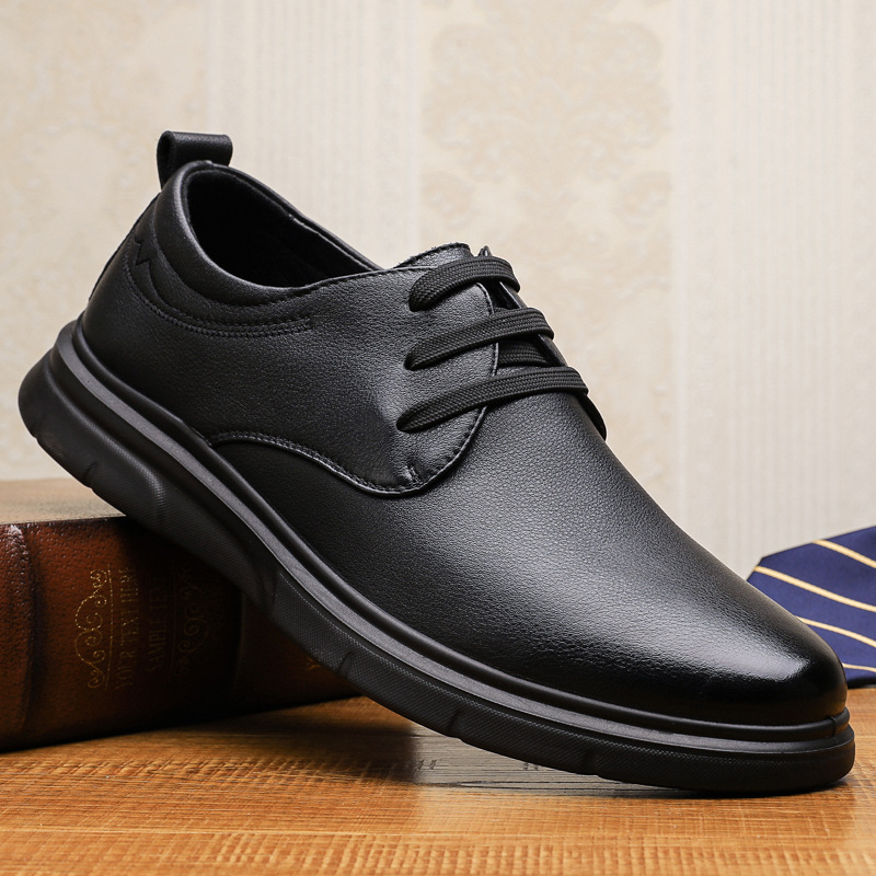 2025秋季新款男士商务休闲皮鞋头层牛皮时尚百搭男鞋黑色通勤鞋