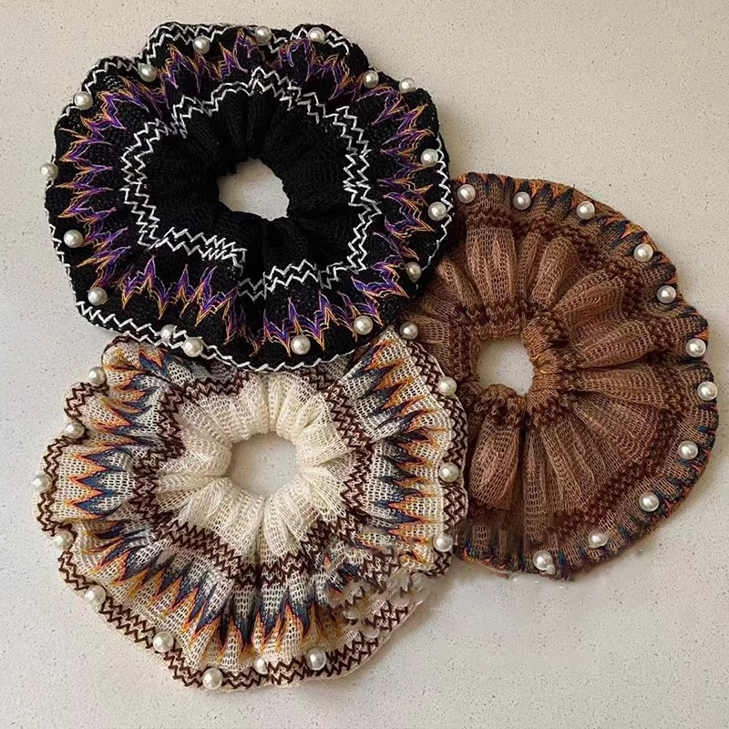 Vintage Bohème Strick Haargummi Mit Perlen Für Damen_voghion.com