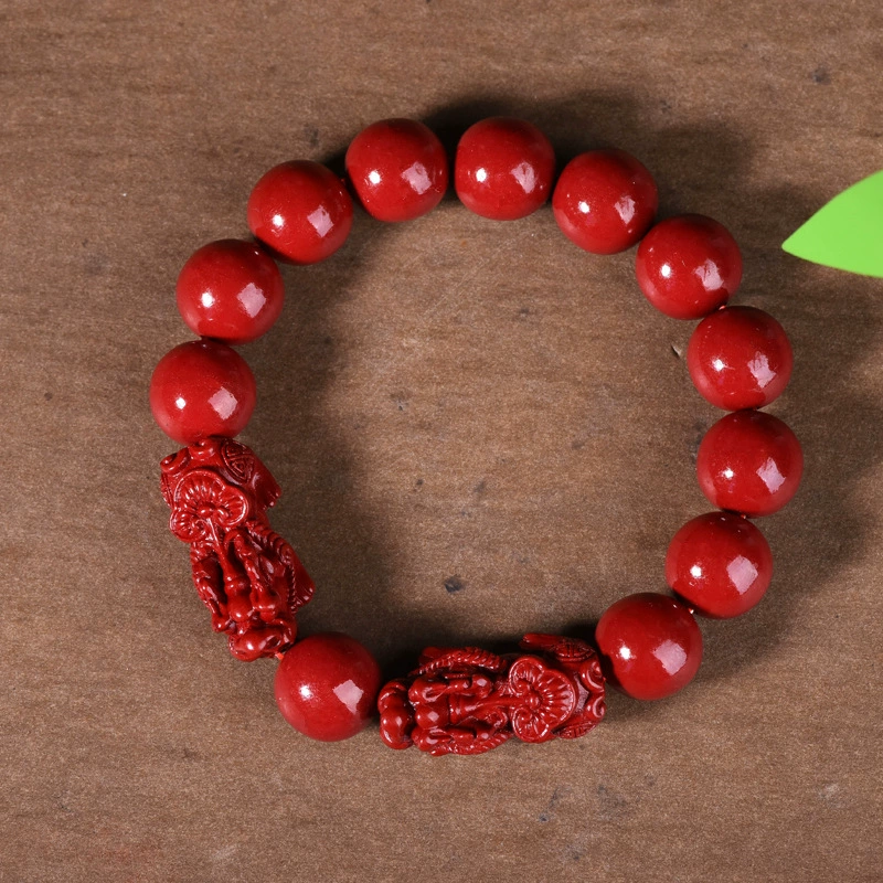 Ethnic bracelet, rosary with round beads, ethnic style, cinnabar