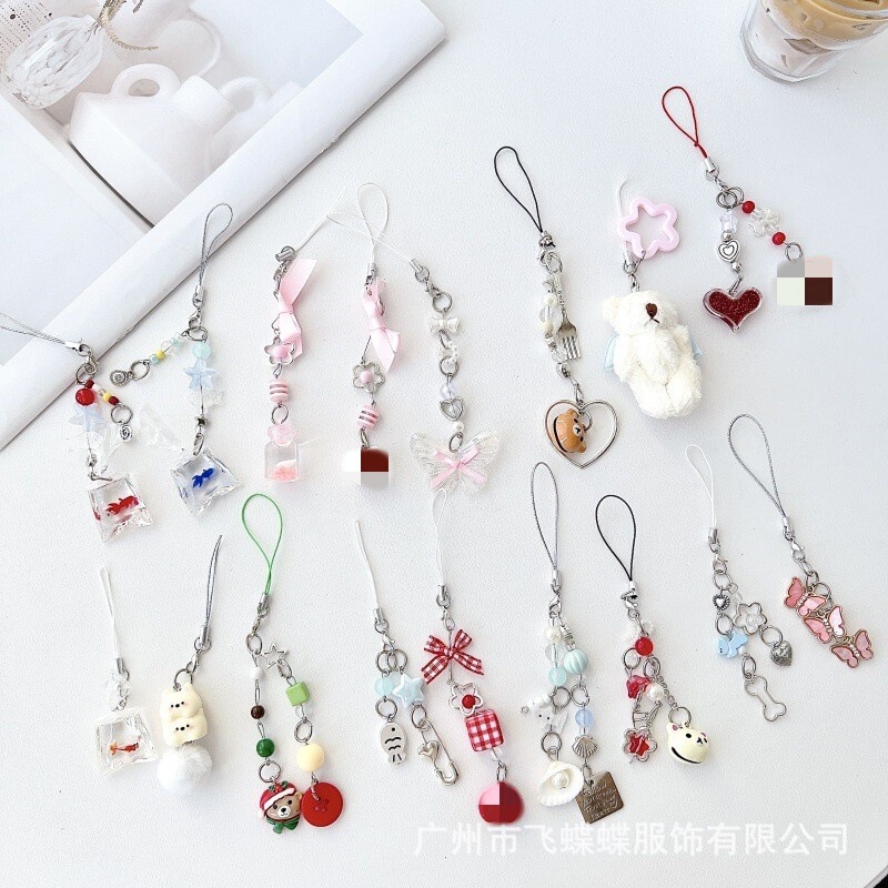 Fun Cartoon Animal Goldfish Shell Hanging Chain Mobile Phone Chain Beaded Pendant Cute Niche Y2K Camera Pendant