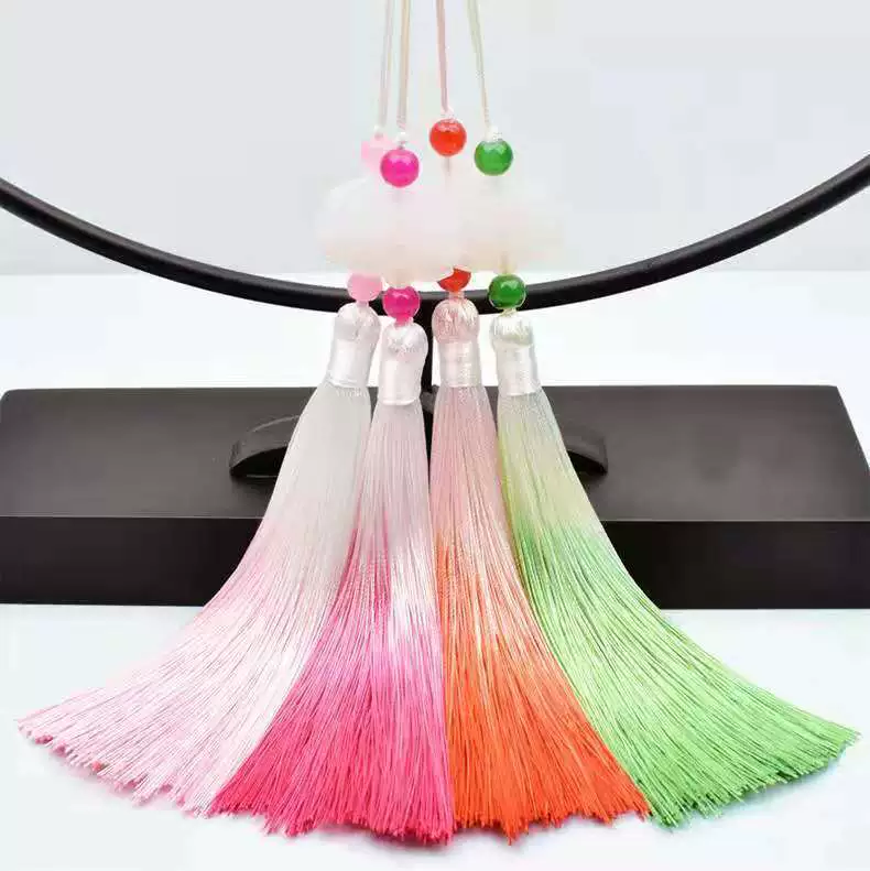 Hanfu white jade with tassels, double-sided pendant, gradient