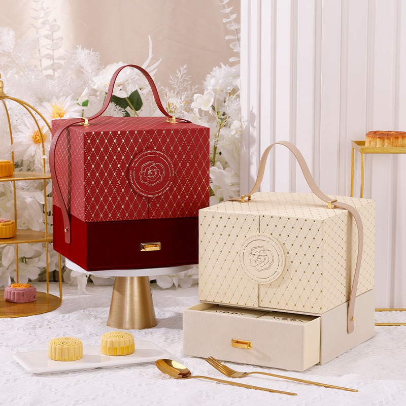 小红书爆款双层山茶花月饼盒八粒装中秋节流心月饼包装礼品盒现货