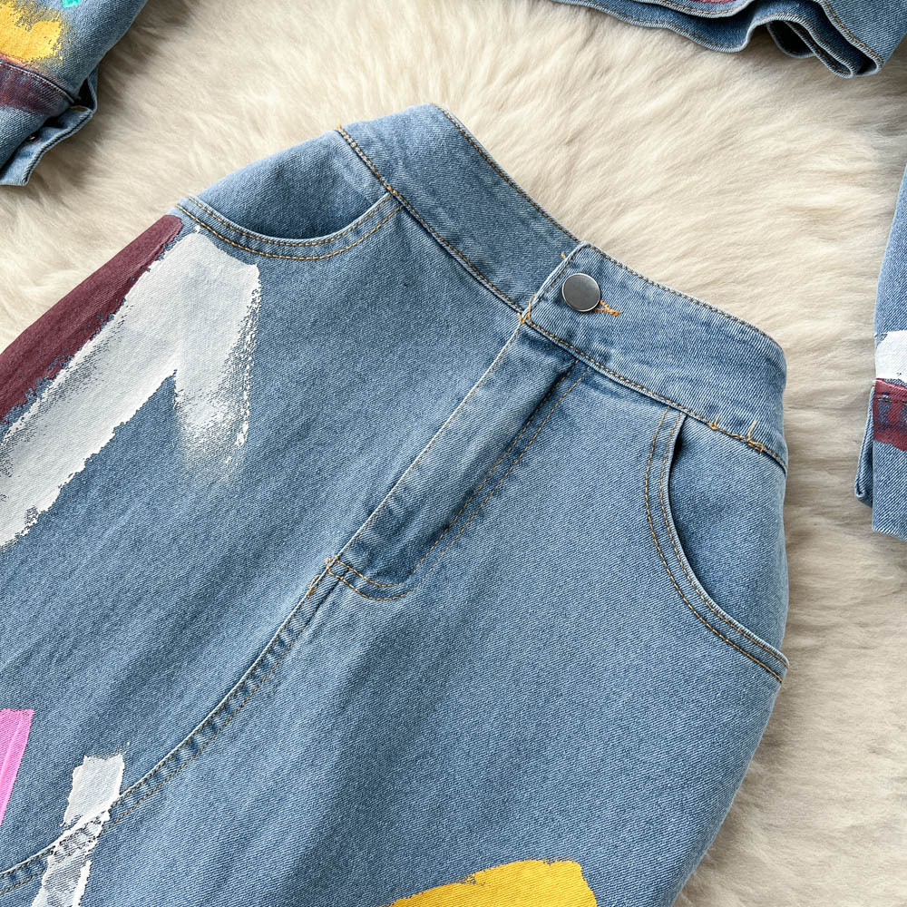 Women's Clothing Fashionable and stylish two piece suit for women autumn printed long sleeved denim outerwear_voghion.com