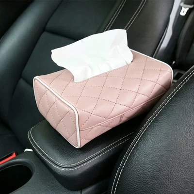 Car tissue box/set visor hanging tissue holder, leather - pink