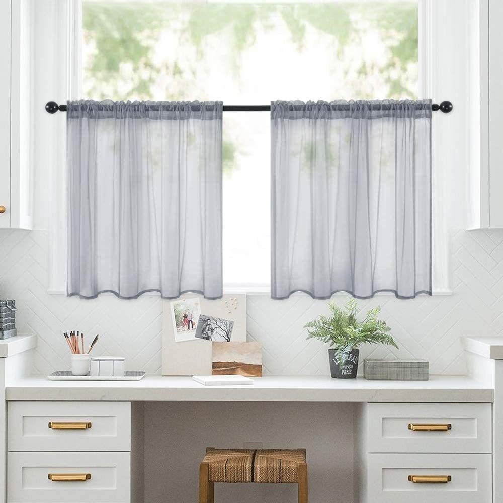 Cortinas semioscuras prefabricadas de terileno de doble barra para cocina y baño, de Amazon, en stock.