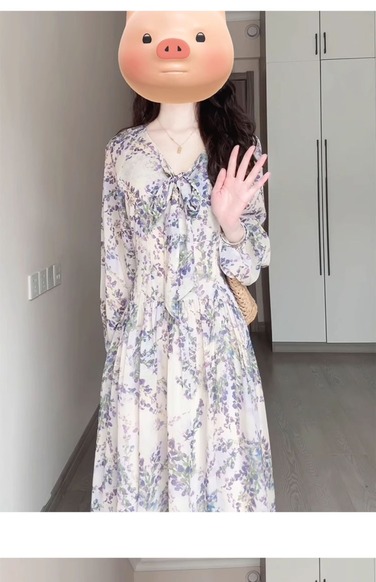 Đầm maxi nữ thắt eo voan hoa Pháp tay dài — Tím chi tiết 2