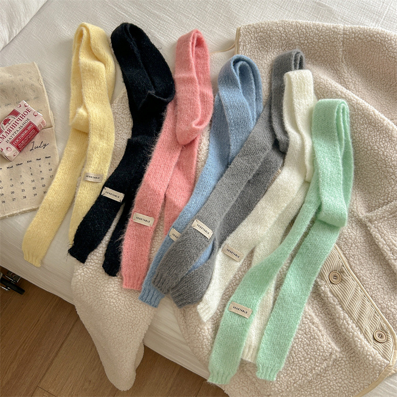New Style Distinctive Narrow Long Sausage Scarf Women's Korean Style Candy Color Cute Soft Decorative All-match Plush Scarf