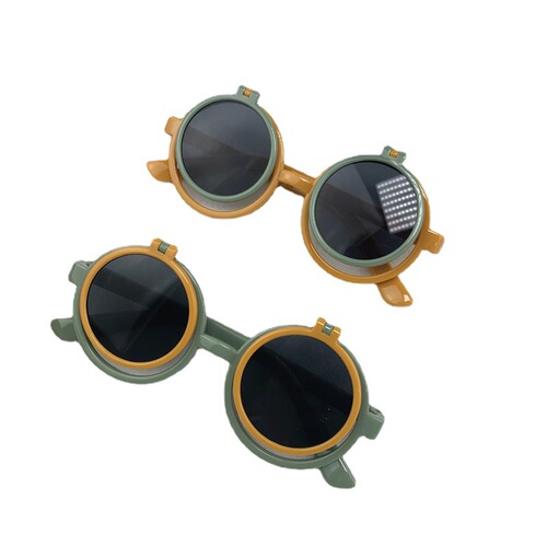 Children's foldable sunglasses, cute unisex baby glasses, personalized round-frame sunglasses for travel, trendy kids' photo sunglasses