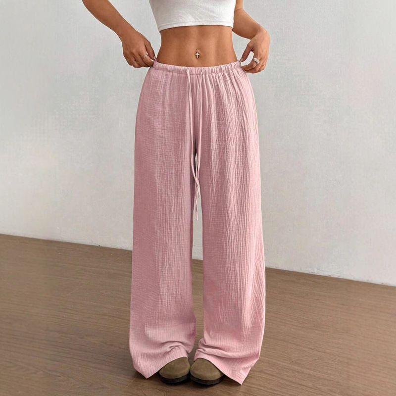 Europe and the United States cross-border Amazon 2025 new fashion women's elegant all-match elastic casual solid color pants wide leg pants