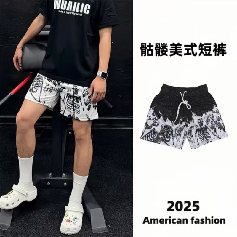 Explosiones transfronterizas al por mayor pantalones cortos de malla de hielo pareja suelta de chicos con pantalones de baloncesto de 3 puntos de verano