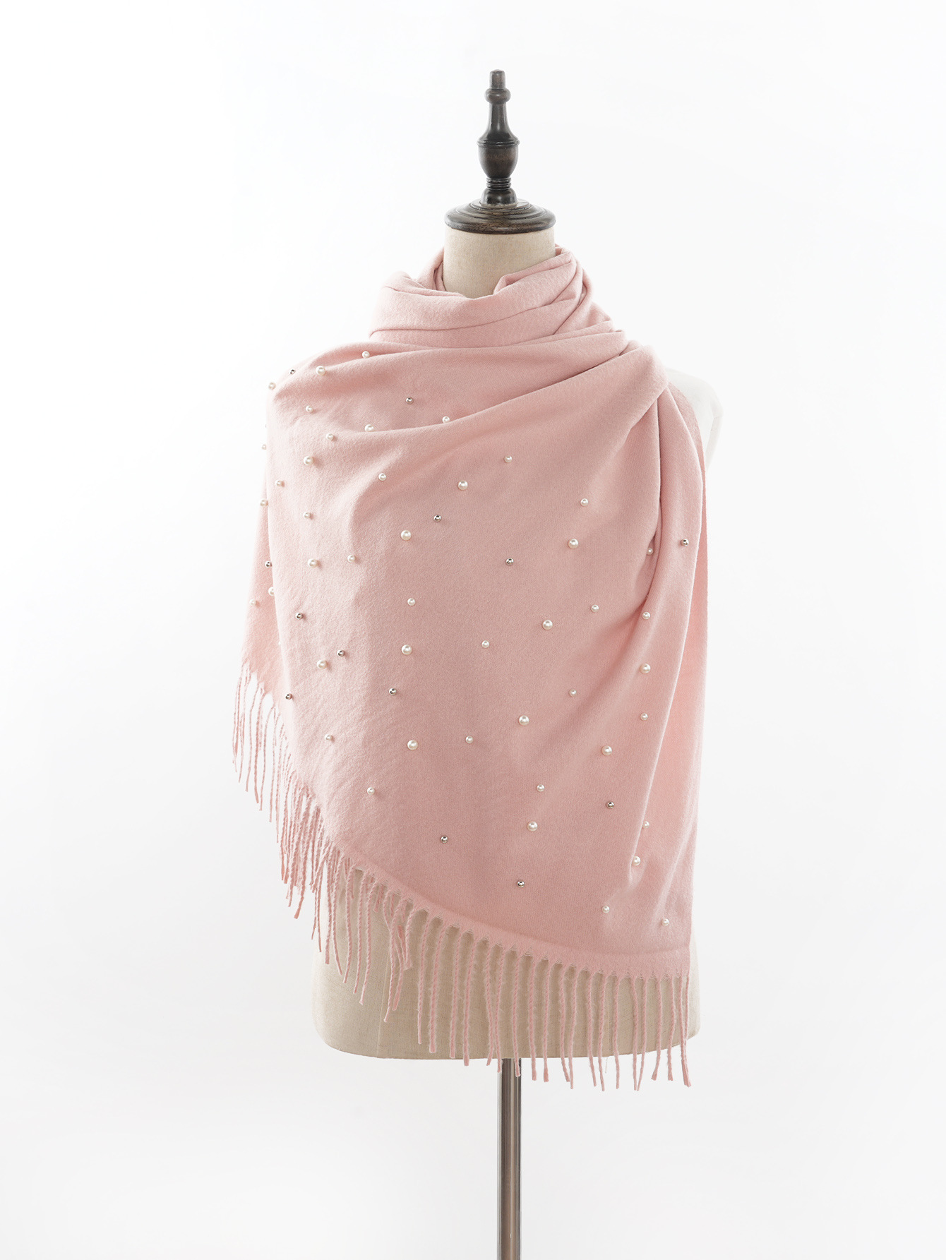 Vente chaude nouvelle automne et hiver couleur unie cheveux épineux clou perle châle en Europe et en Amérique, écharpe femme gland chaud épaissi_voghion.com