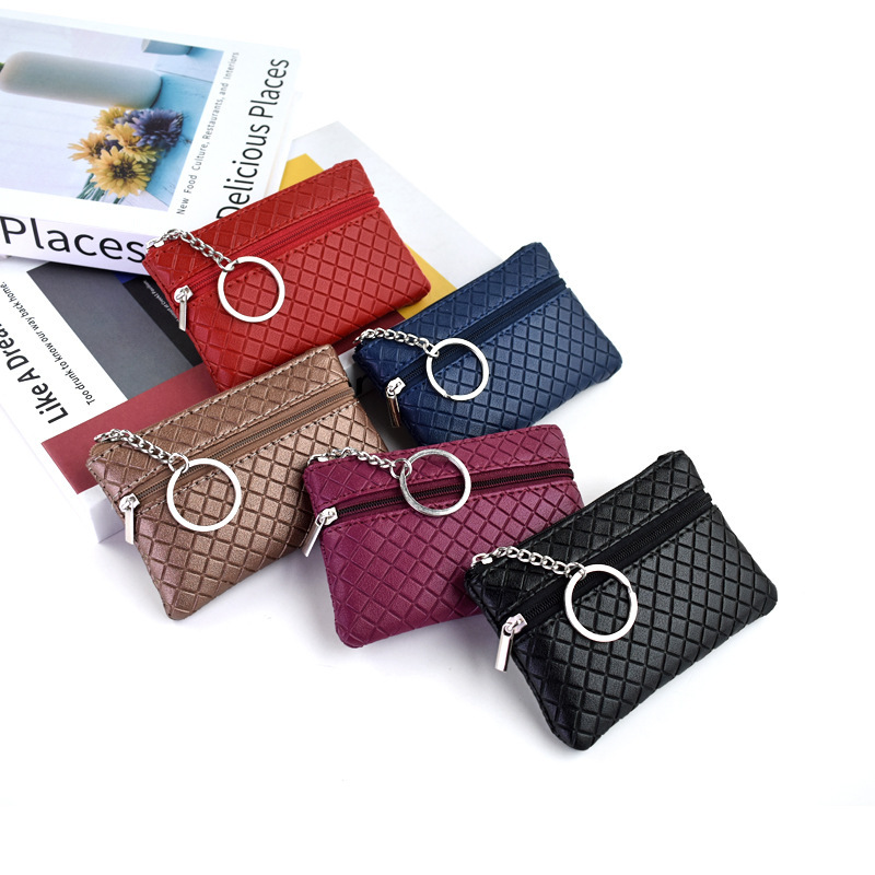 New Retro Style Women's Mini Coin Purse Plaid Simple Small Card Holder Portable Solid Color Coin Bag Mom Bag Soft
