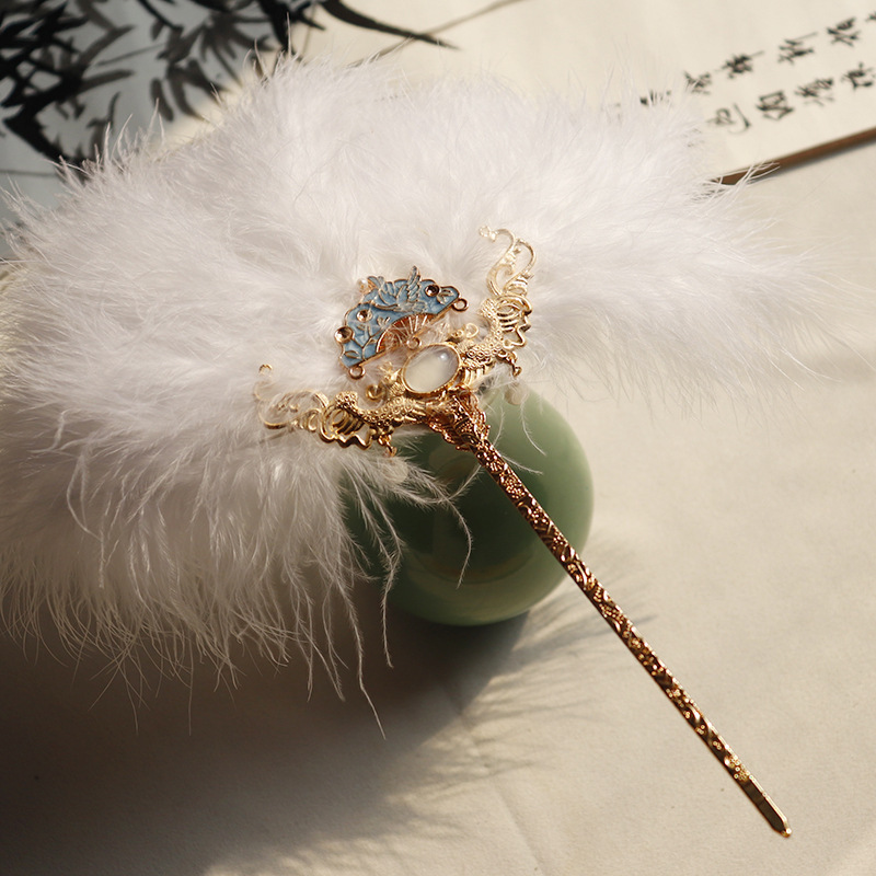 Ventilador de plumas de corona de flores calientes de estilo antiguo se puede usar como pinzas de pelo para tomar fotos accesorios para la cabeza vestidos antiguos super inmortales nuevos accesorios chinos