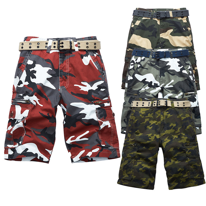 Men's Casual Camouflage Cargo Shorts, Loose Fit, Multi-Pocket, Large Size, Japanese Style Workwear Shorts