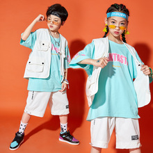 儿童夏季街舞演出服男童嘻哈短袖马甲套装女童爵士潮hiphop表演服
