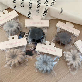 美拉德风色系毛线电话线发圈气质简约高马尾头绳毛绒电话圈发绳女