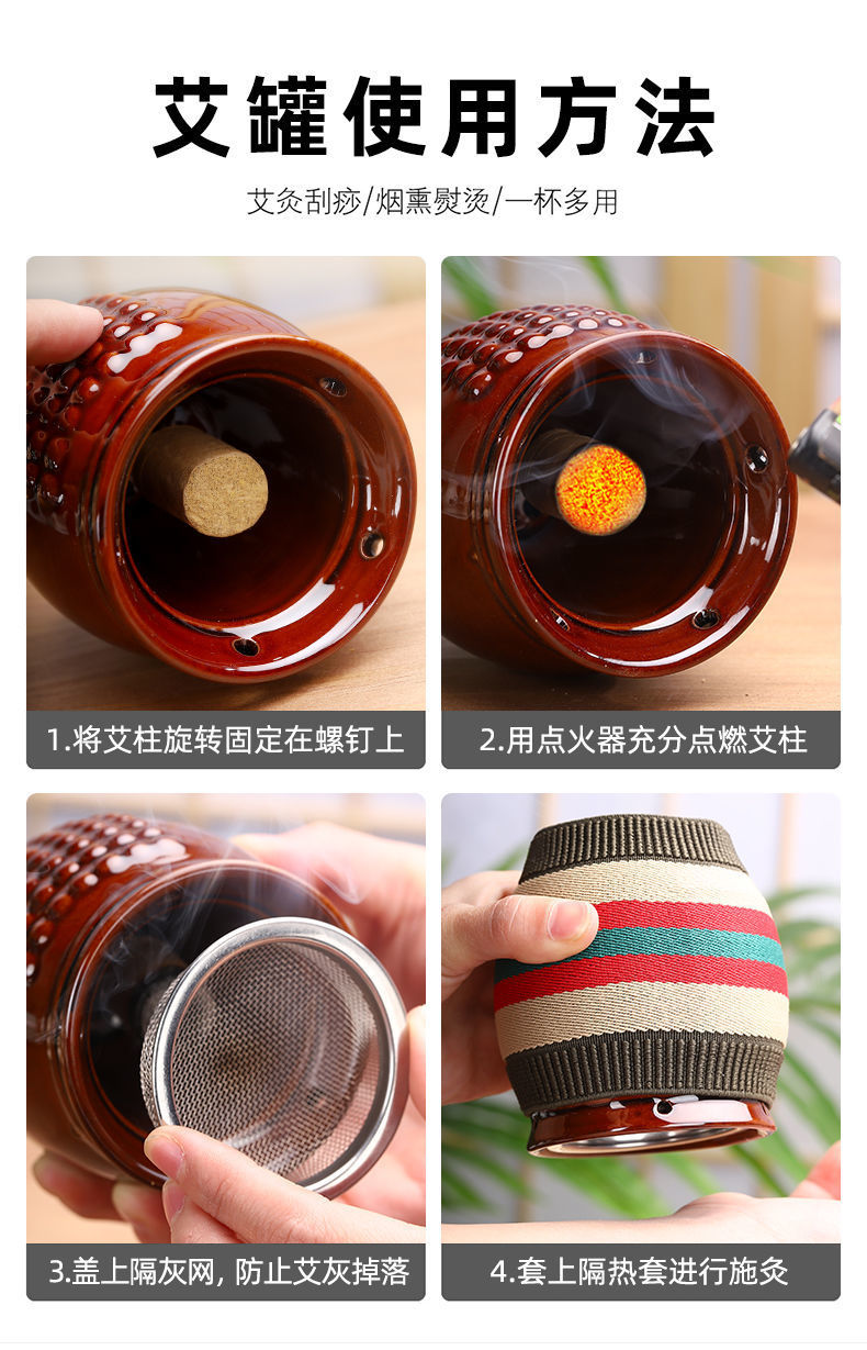Ceramic Moxibustion Cup Double Layer Scraping Warm Moxa Jar Heat Insulated Anti Scald Suspended Moxa Device for Beauty Salon Therapy preparation