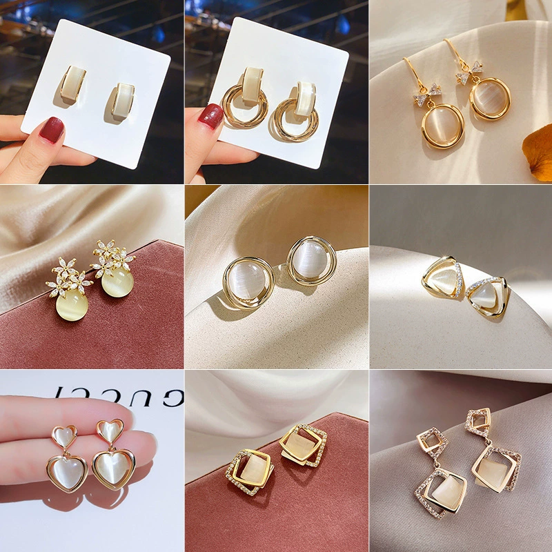 Серебряная игла, серьги, аксессуар, котовий глаз, цветочный, высококачественный стиль, простой и элегантный дизайн, оптом