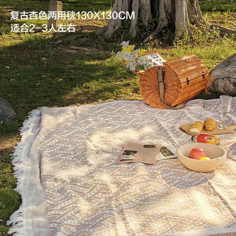 沙滩野餐垫复古针织流苏沙滩垫户外露营音乐节法式氛围感一件代发|undefined