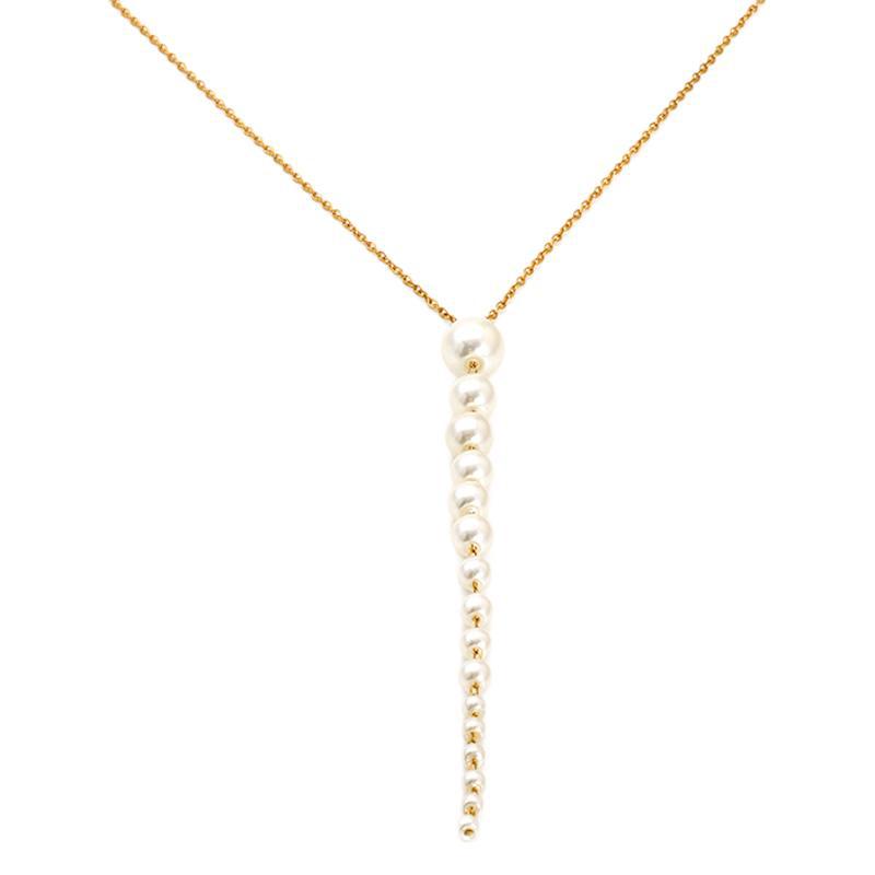 Nuevo estilo de acero inoxidable francés simple una palabra colgante de perlas personalidad femenina creativa collar de tamaño de perla larga mujer