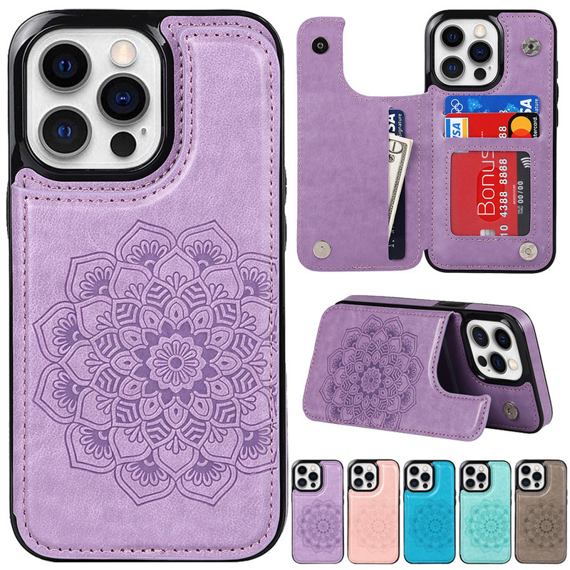 Suitable for Iphone1514Promax Double Buckle Mandala Mobile Phone Leather Case Apple 13 Wallet Card Protective Case Suitable for Iphone1514Promax Double Buckle Mandala Mobile Phone Leather Case Apple 13 Wallet Card Protective Case