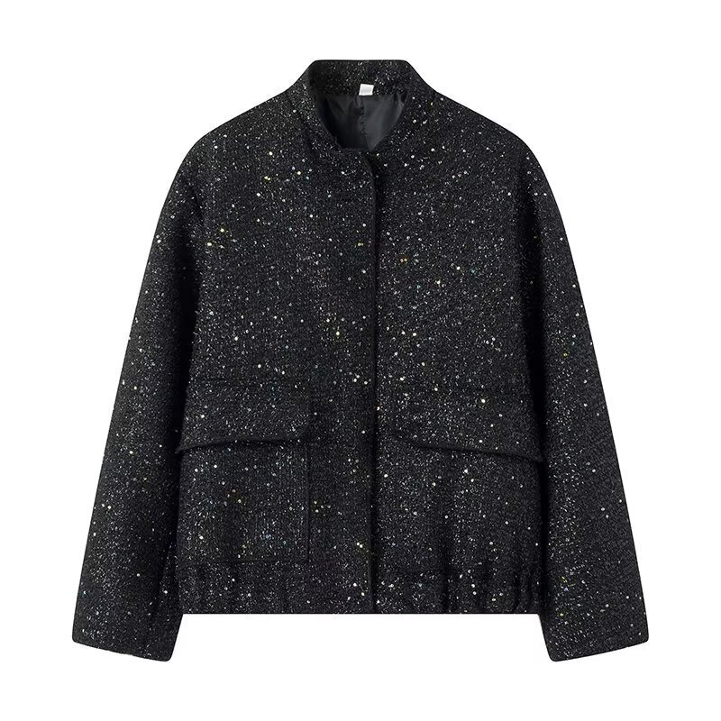 European and American Style Spring Women's Clothing European and American Black Loose Sequin Jacket 1754