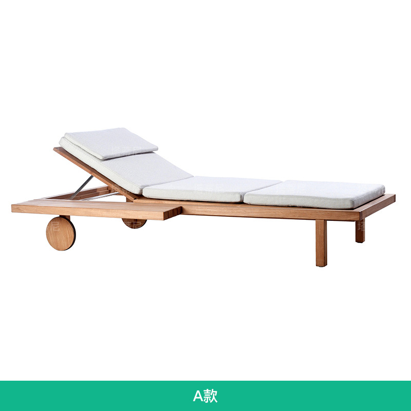 TECA al aire libre tumbado cama de ocio individual reclinable impermeable a prueba de sol piscina reclinable sofá cama de madera maciza muebles de patio image 6