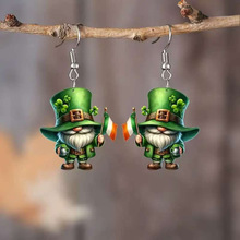跨境新款绿色圣诞老人耳环平面亚克力生帕特里派对装饰克士兵耳饰