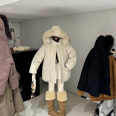 彧言25冬季新款90白鸭绒大毛领中长款女工装加厚派克羽绒服女外套