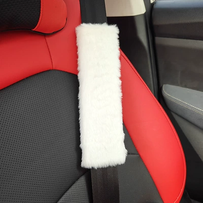 Car Seat Belt Plush Protective: Seat belt shoulder pad - rabbit-fur-shoulder-pads-white-about-235x65cm