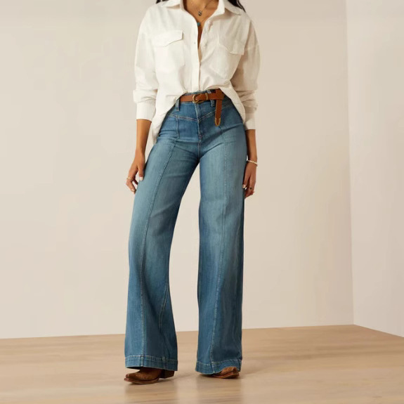 2025 Cross-border Wide-leg Jeans Women's Autumn and Winter High Waist Slimming Taste Blue Sag Stretch Straight Jeans 2025 Cross-border Wide-leg Jeans Women's Autumn and Winter High Waist Slimming Taste Blue Sag Stretch Straight Jeans