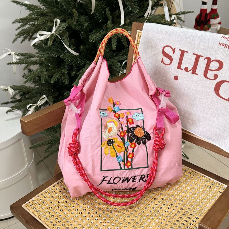 New Summer Korean Style Nylon Ten Thousand Needle Embroidery Bag Fashionable Commuting Large Capacity College Style Shoulder Shopping Bag Trendy New Summer Korean Style Nylon Ten Thousand Needle Embroidery Bag Fashionable Commuting Large Capacity College Style Shoulder Shopping Bag Trendy