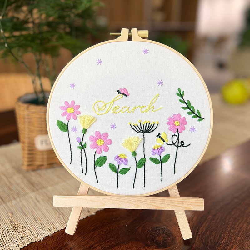 Lu bordado hecho a mano paquete de material de bricolaje decoración de la sala de estar colgando pintura transfronteriza descripción inglés flores brillantes y plantas traje