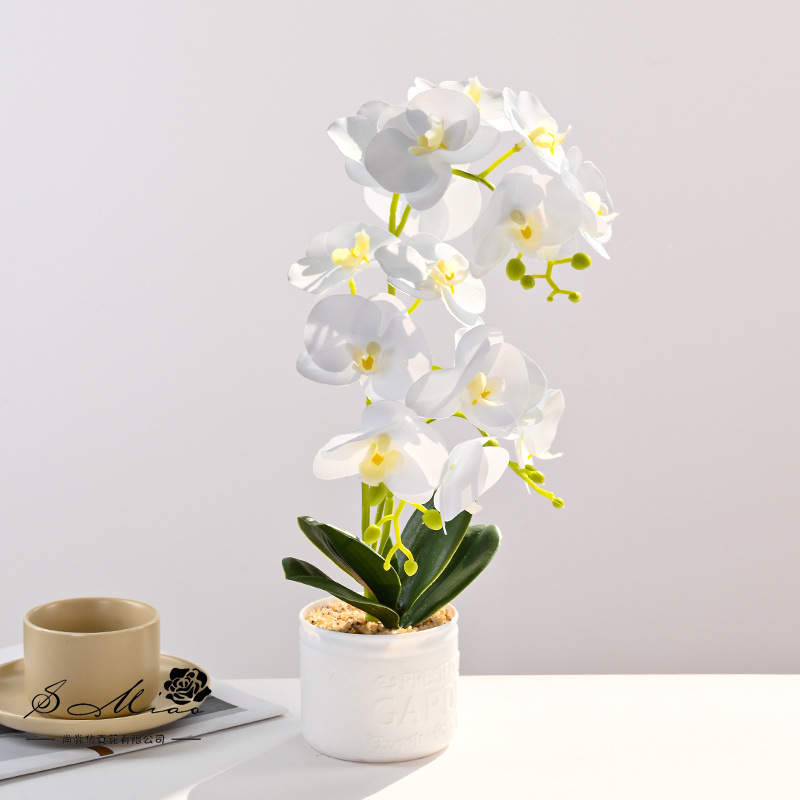 15 flores Phalaenopsis en maceta flores artificiales moda creativa decoración de flores adornos artificiales plantas verdes simulación pequeño bonsái