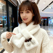 秋冬季百搭加厚毛绒围脖围巾高级感纯色护颈个性花边樱桃交叉围巾